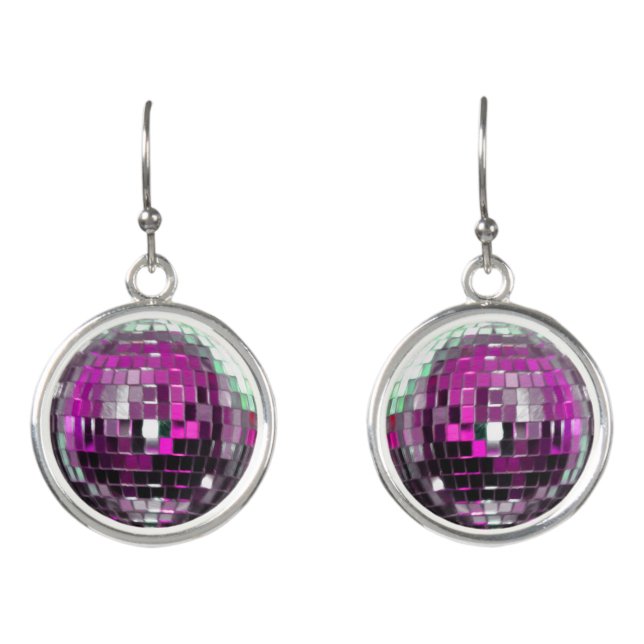 Pink Metallic Disco Ball Earrings (Front)