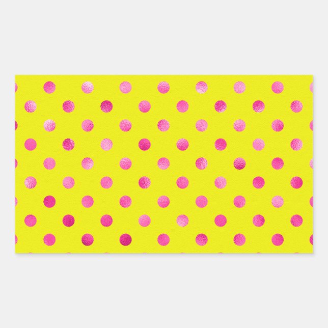 Pink Metallic Faux Foil Polka Dots Background Rectangular Sticker (Front)