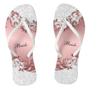 Pink Metallic Floral & Confetti Glitter   Wedding Flip Flops