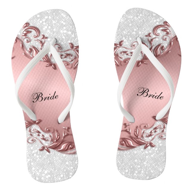 Pink Metallic Floral & Confetti Glitter | Wedding Flip Flops (Footbed)