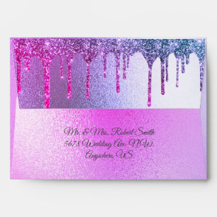 Pink Metallic Glitter Drip Elegant Chic Wedding Envelope