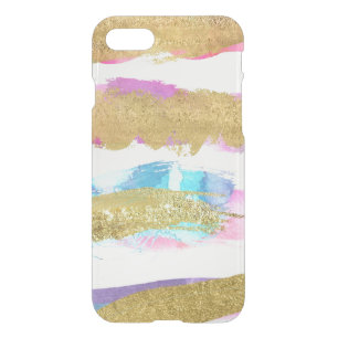 Pink metallic Glitter Gold stripes iPhone SE/8/7 Case