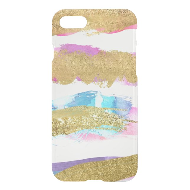 Pink metallic Glitter Gold stripes Uncommon iPhone Case (Back)