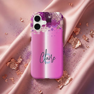 Pink Metallic Glitter Script Name Artistic Glam iPhone 17 Case