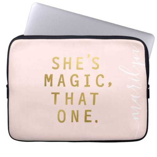 Pink Metallic Gold Girl Power Shes Magic Monogram Laptop Sleeve