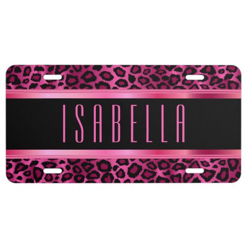 Pink Metallic Leopard Animal Print  Personalize License Plate
