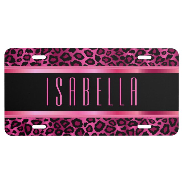 Pink Metallic Leopard Animal Print | Personalize License Plate (Front)