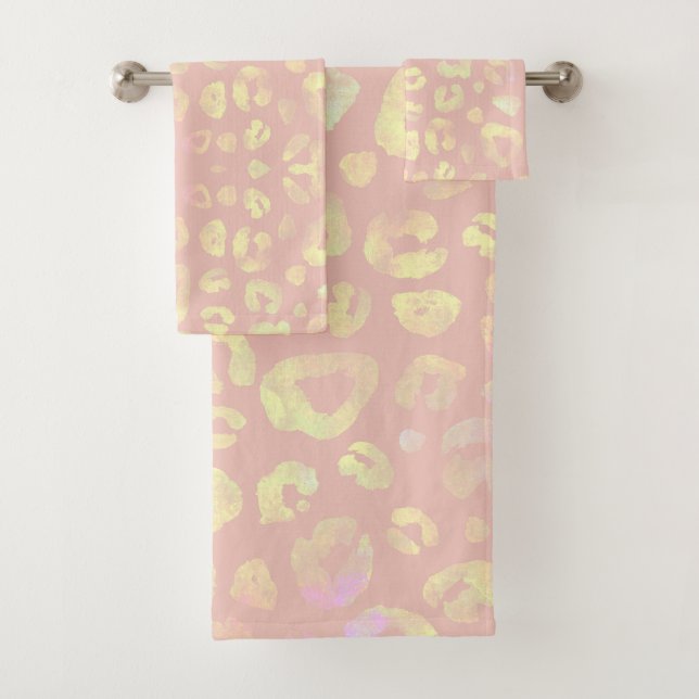 Pink Metallic leopard Pattern Bath Towel Set (Insitu)