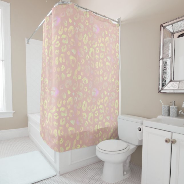 Pink Metallic leopard Pattern Shower Curtain (In Situ)