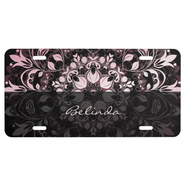 Pink Metallic  Mandala Personalize License Plate (Front)