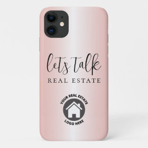 Pink Metallic Real Estate Business Add Logo iPhone 11 Case