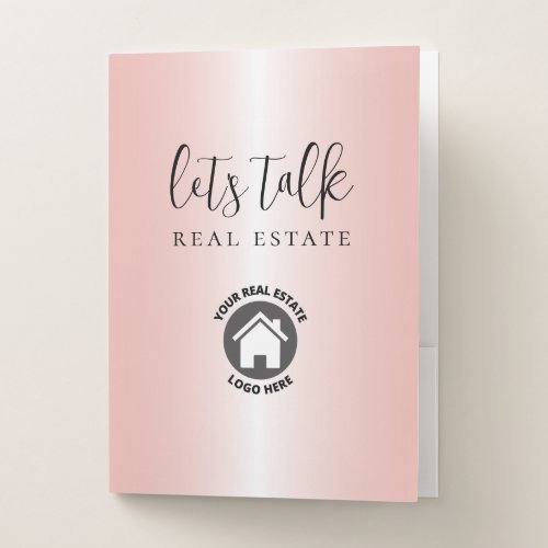 Pink Metallic Real Estate Business Add Logo Pocket Folder