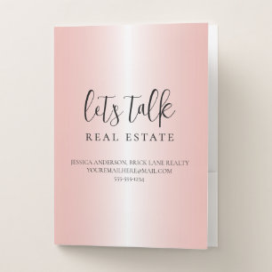Pink Metallic Real Estate Business Contact Info  Pocket Folder
