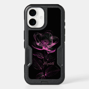 Pink Metallic Rose Black Add Name  iPhone 16 Case