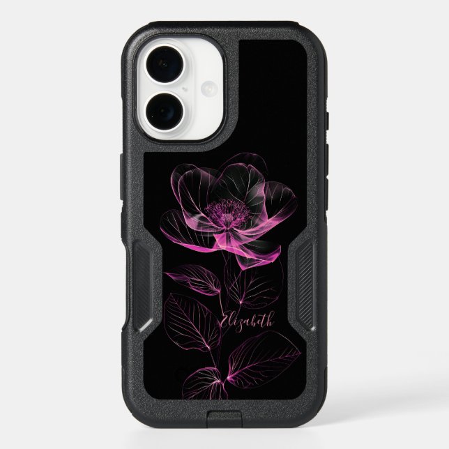 Pink Metallic Rose Black Add Name  Otterbox iPhone Case (Back)