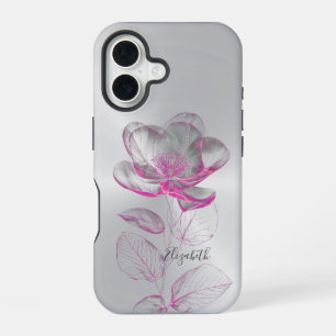Pink Metallic Rose Silver Add Name iPhone 16 Case