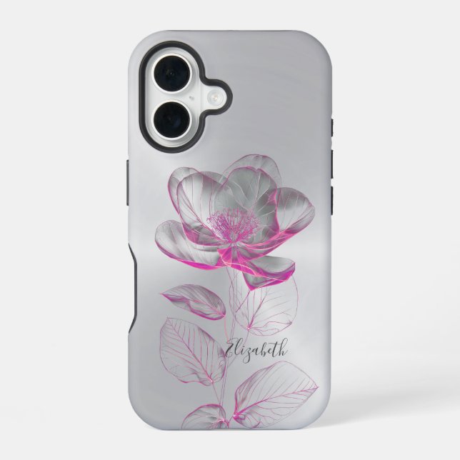 Pink Metallic Rose Silver Add Name  iPhone Case (Back)