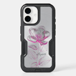 Pink Metallic Rose Silver Add Name iPhone 16 Case