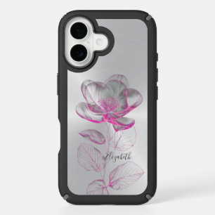 Pink Metallic Rose Silver Add Name iPhone 16 Case