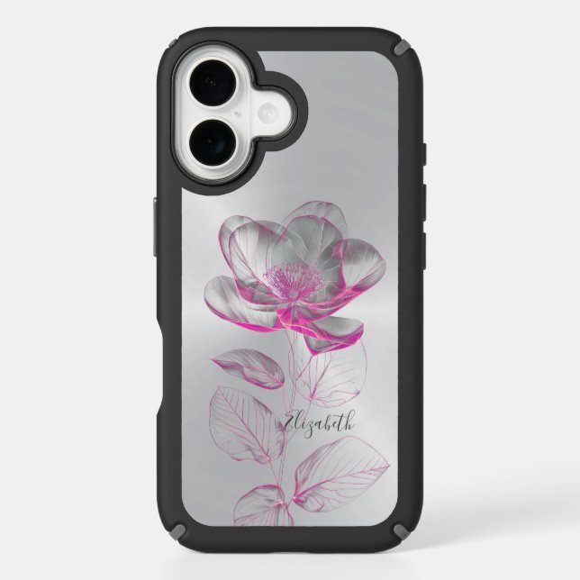 Pink Metallic Rose Silver Add Name  Speck iPhone Case (Front)