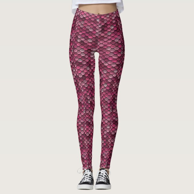 Pink Metallic Scales Abstract Leggings (Front)