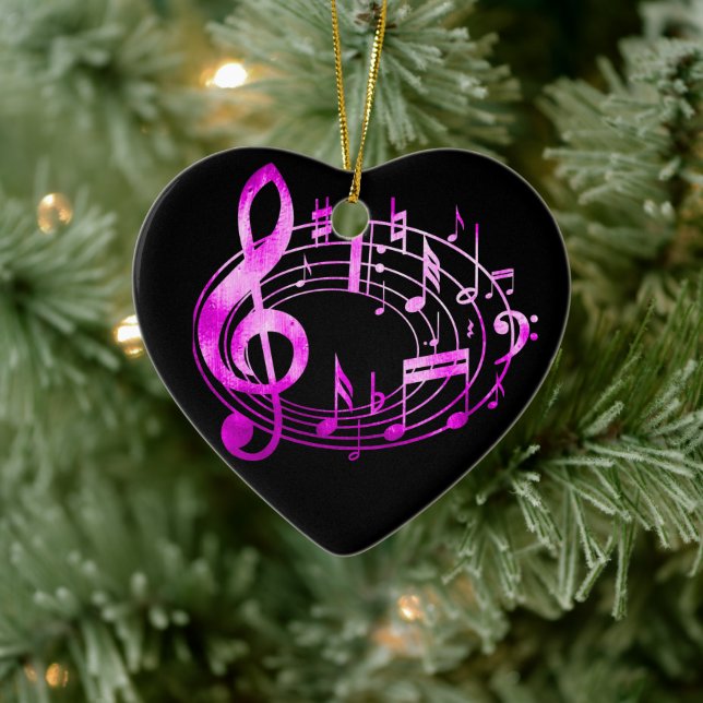 Pink Metallic style musical notes in oval shape Ceramic Ornament (Tree)