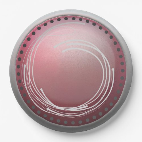 Pink Metallic with Gray and black patterned edges  Paper Plates