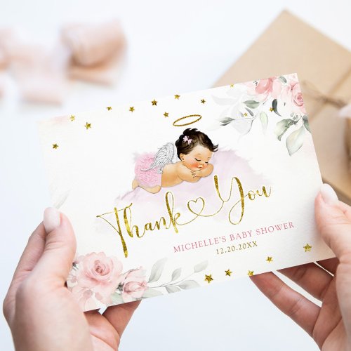Pink Mexican Angel Baby Heaven Sent Baby Shower Thank You Card