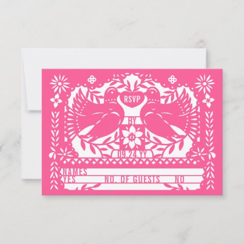 Pink Mexican Fantail Doves Papel Picado RSVP Invitation