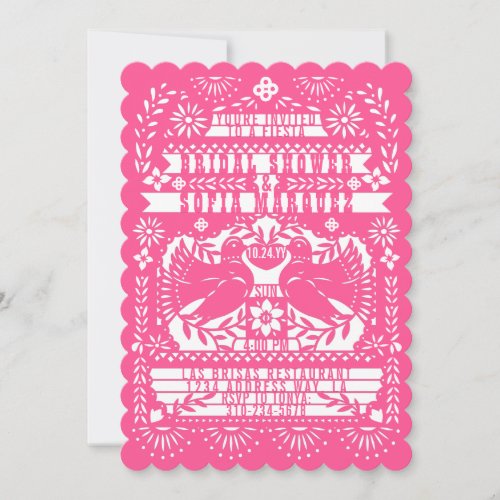 Pink Mexican Fantail Doves Papel Picado Shower Invitation