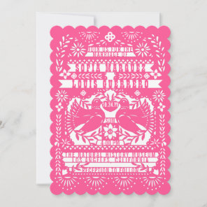 Pink Mexican Fantail Doves Papel Picado Wedding Invitation