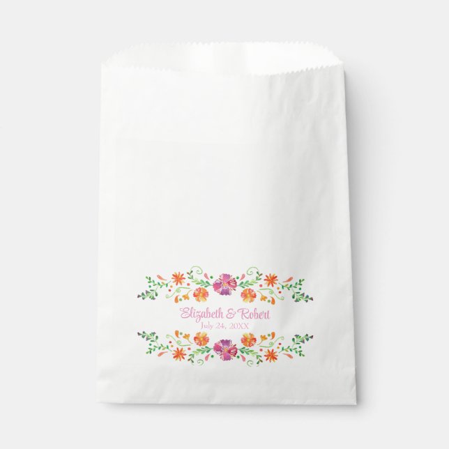 Pink Mexican Fiesta Floral Wedding Favor Bag (Front)