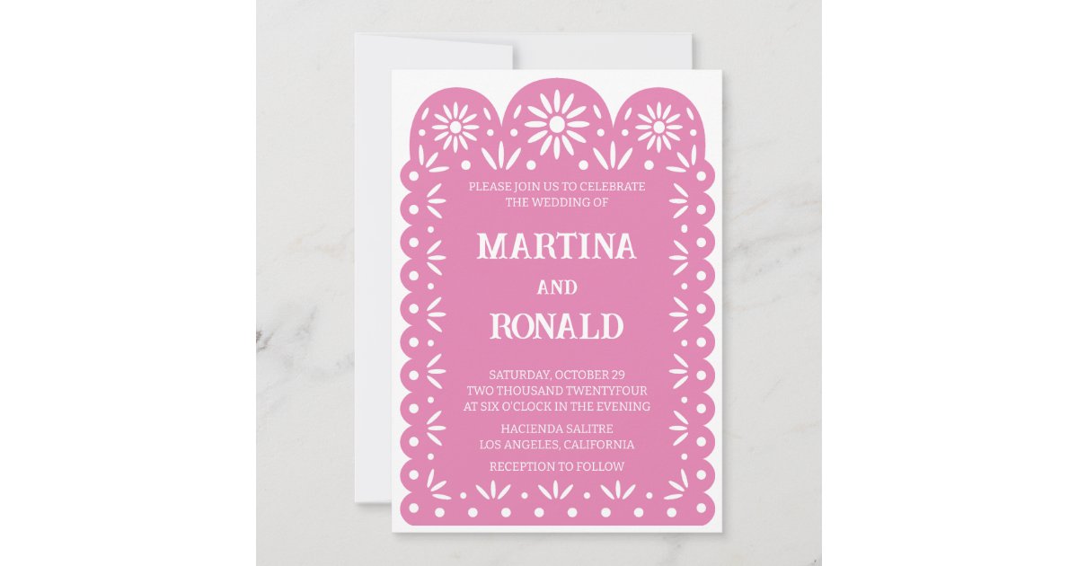 Pink Mexican papel picado wedding invitation Zazzle