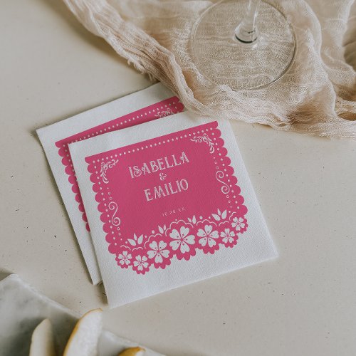 Pink  Mexican Papel Picado Wedding Napkins