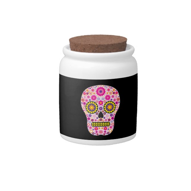 Pink Mexican Sugar Skull Candy Jar (Front)