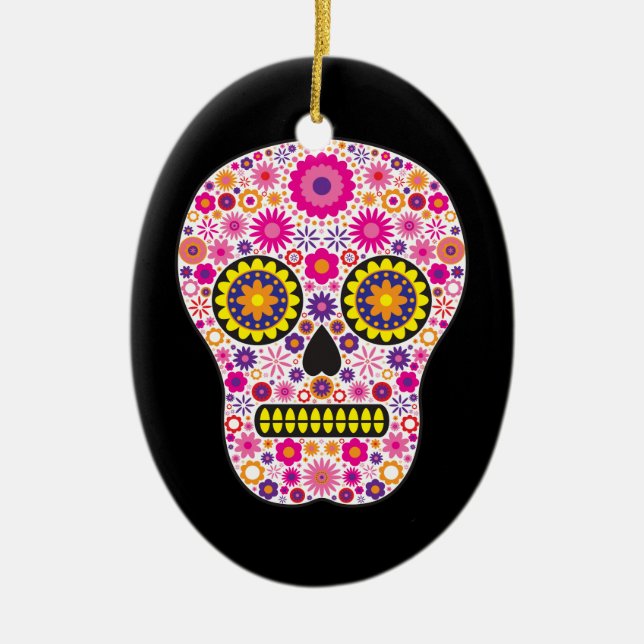 Pink Mexican Sugar Skull Ceramic Ornament (Front)