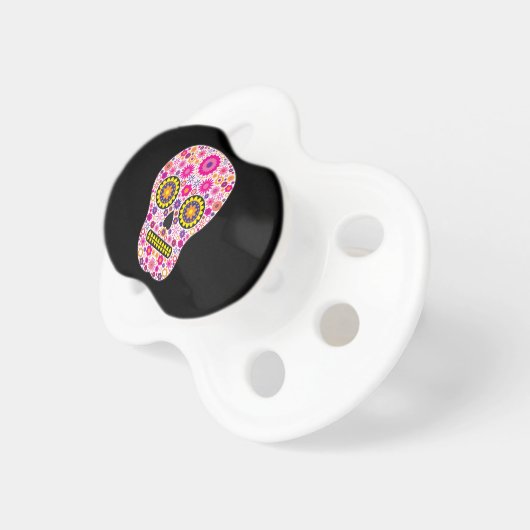 Pink Mexican Sugar Skull Pacifier (Front Right)