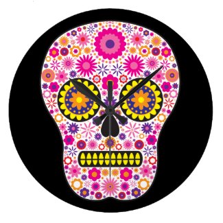 Pixies Gift Shops on Zazzle: Pink Mexican Sugar Skull Square Wall Clock