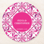 Pink Mexican talavera wedding favors printed Round Paper Coaster<br><div class="desc">Hot Pink magenta Spanish Mexican Talavera tiles elegant  wedding favors personalized monogram printed paper coasters template ,  vibrant bold colors modern Mexican Spanish Hacienda style wedding vibrant color personalized tableware printed coasters customizable table decor also lovely keepsake wedding favors</div>