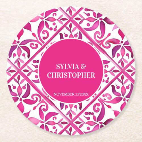Pink Mexican talavera wedding favors printed Round Paper Coaster