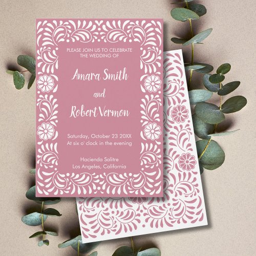 Pink Mexican Talavera wedding invitation