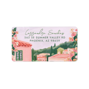 Pink Mexican Town Destination Wedding Label