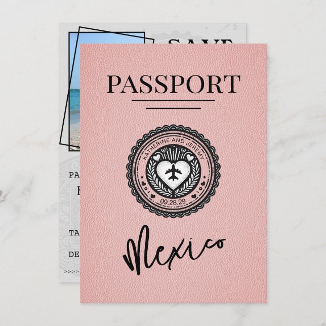 Pink Mexico Passport Save The Date (Front/Back)