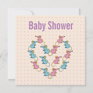Pink mice, blue mice baby shower thank you card