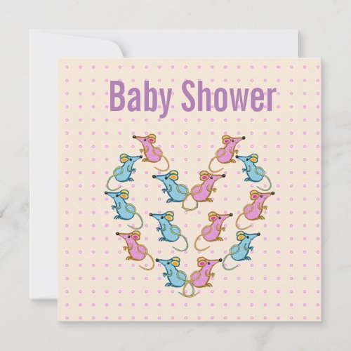 Pink mice blue mice baby shower thank you card