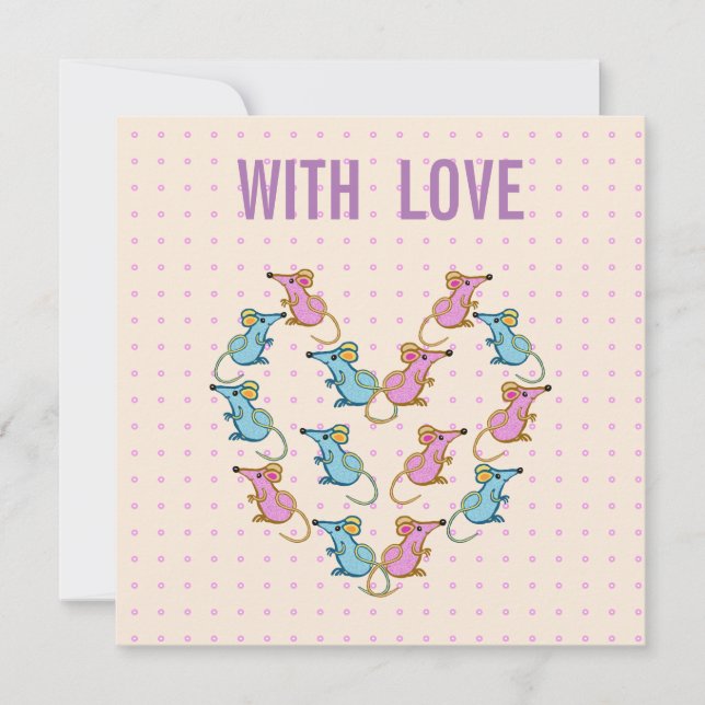Pink mice, blue mice hearts  thank you card (Front)