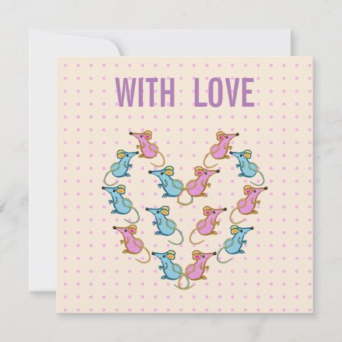 Pink mice blue mice hearts  thank you card