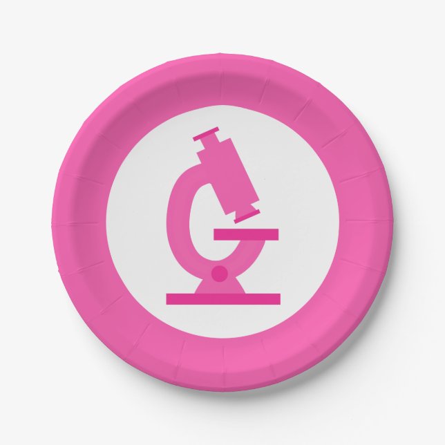 Pink Microscope Science Party Paper Plates (Front)
