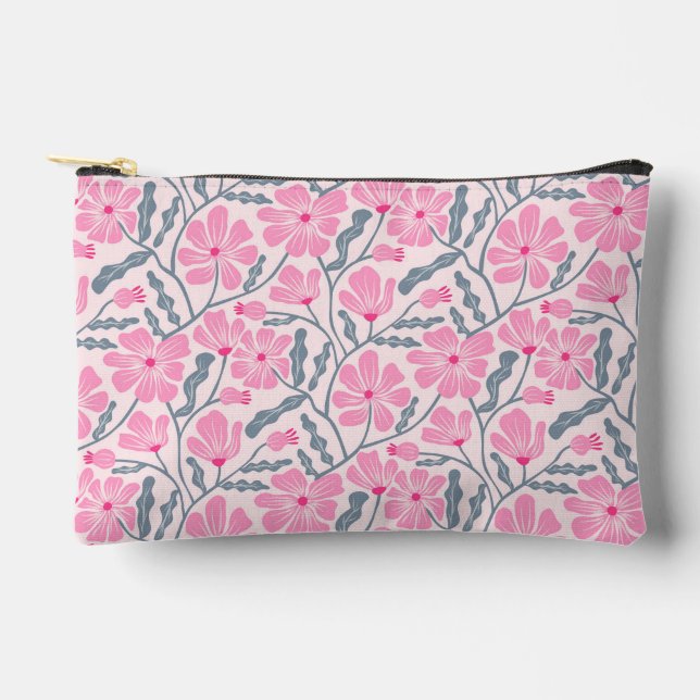 Pink Mid-Century Modern Floral Pattern Accessory Pouch (Front)
