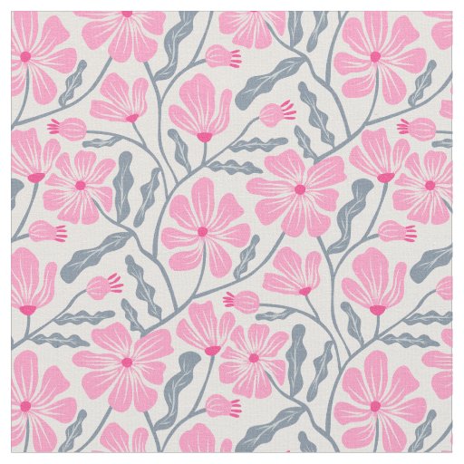 Pink Mid Century Modern Floral Pattern Fabric